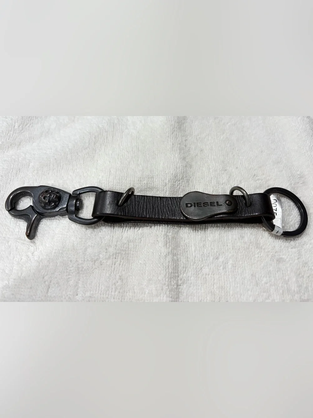 Diesel Black Leather Key/Belt Strap with Branded Gunmetal Hardware